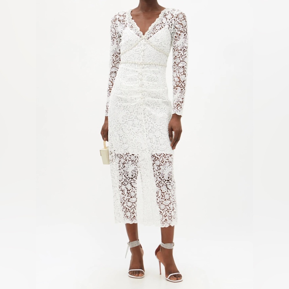 Self-Portrait white flower guipire fitted midi dress NWOT - US 10